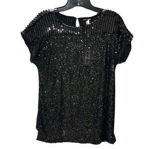 Cable & Gauge Black Sequin Cap Sleeve Blouse